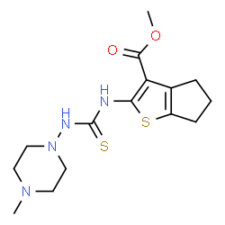 ChemSpider 2D Image | Methyl 2-{[(4-methyl-1-piperazinyl)carbamothioyl]amino}-5,6-dihydro-4H-cyclopenta[b]thiophene-3-carboxylate | C15H22N4O2S2