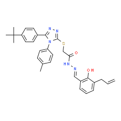 ChemSpider 2D Image | N'-[(E)-(3-Allyl-2-hydroxyphenyl)methylene]-2-{[5-(4-tert-butylphenyl)-4-(4-methylphenyl)-4H-1,2,4-triazol-3-yl]sulfanyl}acetohydrazide | C31H33N5O2S