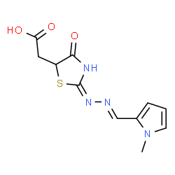 ChemSpider 2D Image | (2-{(2E)-2-[(1-Methyl-1H-pyrrol-2-yl)methylene]hydrazino}-4-oxo-4,5-dihydro-1,3-thiazol-5-yl)acetic acid | C11H12N4O3S