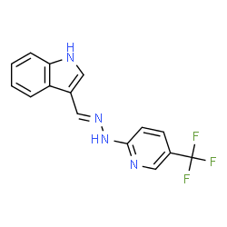 ChemSpider 2D Image | 3-[(E)-{[5-(Trifluoromethyl)-2-pyridinyl]hydrazono}methyl]-1H-indole | C15H11F3N4