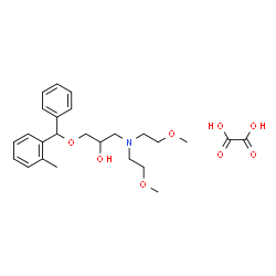 ChemSpider 2D Image | 1-[Bis(2-methoxyethyl)amino]-3-[(2-methylphenyl)(phenyl)methoxy]-2-propanol ethanedioate (1:1) | C25H35NO8