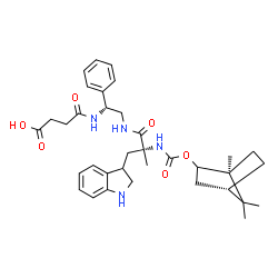 ChemSpider 2D Image | 4-{[(1R)-2-({(2R)-3-(2,3-Dihydro-1H-indol-3-yl)-2-methyl-2-[({[(1S,4S)-1,7,7-trimethylbicyclo[2.2.1]hept-2-yl]oxy}carbonyl)amino]propanoyl}amino)-1-phenylethyl]amino}-4-oxobutanoic acid | C35H46N4O6