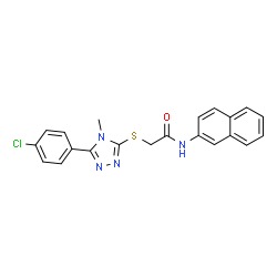 ChemSpider 2D Image | 2-{[5-(4-Chlorophenyl)-4-methyl-4H-1,2,4-triazol-3-yl]sulfanyl}-N-(2-naphthyl)acetamide | C21H17ClN4OS