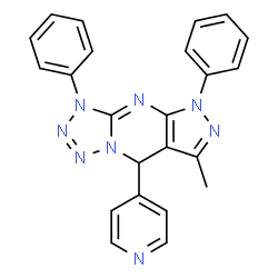 ChemSpider 2D Image | 7-Methyl-3,5-diphenyl-8-(4-pyridinyl)-5,8-dihydro-3H-pyrazolo[3,4-d]tetrazolo[1,5-a]pyrimidine | C23H18N8