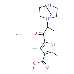 ChemSpider 2D Image | 1-{1-[4-(Methoxycarbonyl)-3,5-dimethyl-1H-pyrrol-2-yl]-1-oxo-2-propanyl}-4-aza-1-azoniabicyclo[2.2.2]octane chloride | C17H26ClN3O3