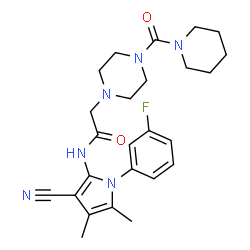 ChemSpider 2D Image | N-[3-Cyano-1-(3-fluorophenyl)-4,5-dimethyl-1H-pyrrol-2-yl]-2-[4-(1-piperidinylcarbonyl)-1-piperazinyl]acetamide | C25H31FN6O2