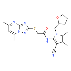 ChemSpider 2D Image | N-[3-Cyano-4,5-dimethyl-1-(tetrahydro-2-furanylmethyl)-1H-pyrrol-2-yl]-2-[(5,7-dimethyl[1,2,4]triazolo[1,5-a]pyrimidin-2-yl)sulfanyl]acetamide | C21H25N7O2S