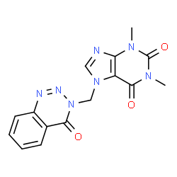 ChemSpider 2D Image | 1,3-Dimethyl-7-[(4-oxo-1,2,3-benzotriazin-3(4H)-yl)methyl]-3,7-dihydro-1H-purine-2,6-dione | C15H13N7O3
