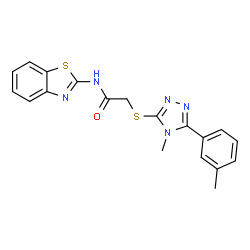 ChemSpider 2D Image | N-(1,3-Benzothiazol-2-yl)-2-{[4-methyl-5-(3-methylphenyl)-4H-1,2,4-triazol-3-yl]sulfanyl}acetamide | C19H17N5OS2