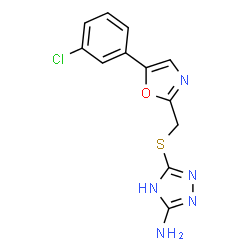 ChemSpider 2D Image | 3-({[5-(3-Chlorophenyl)-1,3-oxazol-2-yl]methyl}sulfanyl)-1H-1,2,4-triazol-5-amine | C12H10ClN5OS