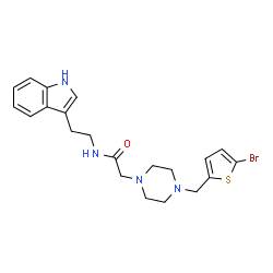 ChemSpider 2D Image | 2-{4-[(5-Bromo-2-thienyl)methyl]-1-piperazinyl}-N-[2-(1H-indol-3-yl)ethyl]acetamide | C21H25BrN4OS