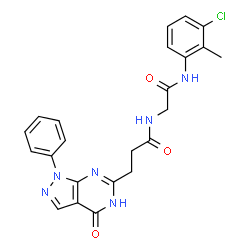 ChemSpider 2D Image | N-{2-[(3-Chloro-2-methylphenyl)amino]-2-oxoethyl}-3-(4-oxo-1-phenyl-4,5-dihydro-1H-pyrazolo[3,4-d]pyrimidin-6-yl)propanamide | C23H21ClN6O3