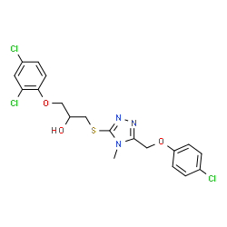 ChemSpider 2D Image | 1-({5-[(4-Chlorophenoxy)methyl]-4-methyl-4H-1,2,4-triazol-3-yl}sulfanyl)-3-(2,4-dichlorophenoxy)-2-propanol | C19H18Cl3N3O3S
