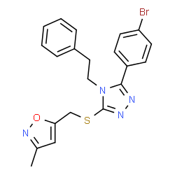 ChemSpider 2D Image | 3-(4-Bromophenyl)-5-{[(3-methyl-1,2-oxazol-5-yl)methyl]sulfanyl}-4-(2-phenylethyl)-4H-1,2,4-triazole | C21H19BrN4OS