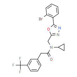 ChemSpider 2D Image | N-{[5-(2-Bromophenyl)-1,3,4-oxadiazol-2-yl]methyl}-N-cyclopropyl-2-[3-(trifluoromethyl)phenyl]acetamide | C21H17BrF3N3O2