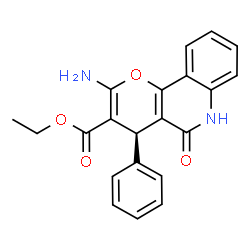 ChemSpider 2D Image | Ethyl (4R)-2-amino-5-oxo-4-phenyl-5,6-dihydro-4H-pyrano[3,2-c]quinoline-3-carboxylate | C21H18N2O4