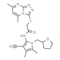 ChemSpider 2D Image | N-[3-Cyano-4,5-dimethyl-1-(tetrahydro-2-furanylmethyl)-1H-pyrrol-2-yl]-2-[(5,7-dimethyl[1,2,4]triazolo[4,3-a]pyrimidin-3-yl)sulfanyl]acetamide | C21H25N7O2S
