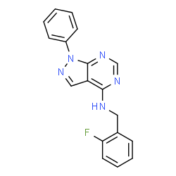 ChemSpider 2D Image | N-[(2-fluorophenyl)methyl]-1-phenyl-pyrazolo[4,5-e]pyrimidin-4-amine | C18H14FN5