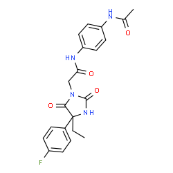 ChemSpider 2D Image | N-(4-Acetamidophenyl)-2-[4-ethyl-4-(4-fluorophenyl)-2,5-dioxo-1-imidazolidinyl]acetamide | C21H21FN4O4