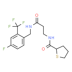 ChemSpider 2D Image | N-(3-{[4-Fluoro-2-(trifluoromethyl)benzyl]amino}-3-oxopropyl)tetrahydro-2-thiophenecarboxamide | C16H18F4N2O2S