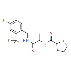 ChemSpider 2D Image | N-(1-{[4-Fluoro-2-(trifluoromethyl)benzyl]amino}-1-oxo-2-propanyl)tetrahydro-2-thiophenecarboxamide | C16H18F4N2O2S