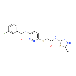 ChemSpider 2D Image | N-[6-({2-[(5-Ethyl-1,3,4-thiadiazolidin-2-yl)amino]-2-oxoethyl}sulfanyl)-3-pyridazinyl]-3-fluorobenzamide | C17H19FN6O2S2