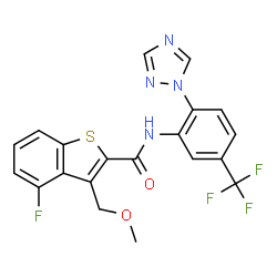 ChemSpider 2D Image | 4-Fluoro-3-(methoxymethyl)-N-[2-(1H-1,2,4-triazol-1-yl)-5-(trifluoromethyl)phenyl]-1-benzothiophene-2-carboxamide | C20H14F4N4O2S