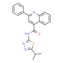 ChemSpider 2D Image | N-(5-Isopropyl-1,3,4-thiadiazol-2-yl)-2-phenyl-4-quinolinecarboxamide | C21H18N4OS