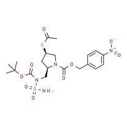 ChemSpider 2D Image | 4-Nitrobenzyl (2R,4R)-4-(acetylsulfanyl)-2-{[{[(2-methyl-2-propanyl)oxy]carbonyl}(sulfamoyl)amino]methyl}-1-pyrrolidinecarboxylate | C20H28N4O9S2