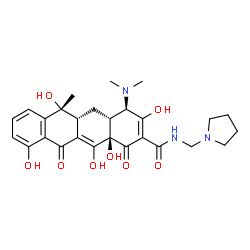 ChemSpider 2D Image | (4R,4aR,5aR,6R,12aR)-4-(Dimethylamino)-3,6,10,12,12a-pentahydroxy-6-methyl-1,11-dioxo-N-(1-pyrrolidinylmethyl)-1,4,4a,5,5a,6,11,12a-octahydro-2-tetracenecarboxamide | C27H33N3O8