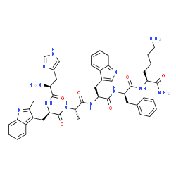 ChemSpider 2D Image | L-Histidyl-3-(2-methyl-6H-indol-3-yl)-D-alanyl-L-alanyl-3-(7H-indol-3-yl)-L-alanyl-D-phenylalanyl-L-lysinamide | C47H58N12O6