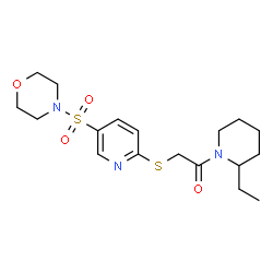 ChemSpider 2D Image | 1-(2-Ethyl-1-piperidinyl)-2-{[5-(4-morpholinylsulfonyl)-2-pyridinyl]sulfanyl}ethanone | C18H27N3O4S2
