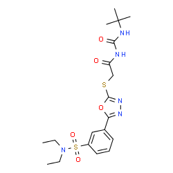 ChemSpider 2D Image | 2-({5-[3-(Diethylsulfamoyl)phenyl]-1,3,4-oxadiazol-2-yl}sulfanyl)-N-[(2-methyl-2-propanyl)carbamoyl]acetamide | C19H27N5O5S2