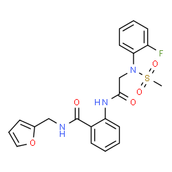 ChemSpider 2D Image | 2-{[N-(2-Fluorophenyl)-N-(methylsulfonyl)glycyl]amino}-N-(2-furylmethyl)benzamide | C21H20FN3O5S