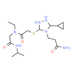 ChemSpider 2D Image | 3-{3-Cyclopropyl-5-[(2-{ethyl[2-(isopropylamino)-2-oxoethyl]amino}-2-oxoethyl)sulfanyl]-1,2,4-triazolidin-4-yl}propanamide | C17H32N6O3S