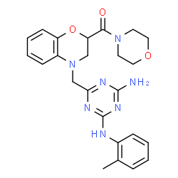 ChemSpider 2D Image | [4-({4-Amino-6-[(2-methylphenyl)amino]-1,3,5-triazin-2-yl}methyl)-3,4-dihydro-2H-1,4-benzoxazin-2-yl](4-morpholinyl)methanone | C24H27N7O3