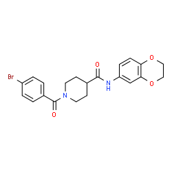 ChemSpider 2D Image | 1-(4-Bromobenzoyl)-N-(2,3-dihydro-1,4-benzodioxin-6-yl)-4-piperidinecarboxamide | C21H21BrN2O4