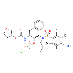 ChemSpider 2D Image | Calcium (2R,3S)-1-[{[4-amino(~2~H_4_)phenyl]sulfonyl}(isobutyl)amino]-4-phenyl-3-{[(tetrahydro-3-furanyloxy)carbonyl]amino}-2-butanyl phosphate | C25H30D4CaN3O9PS