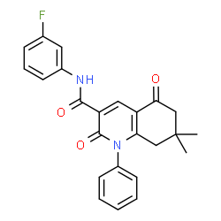 ChemSpider 2D Image | N-(3-Fluorophenyl)-7,7-dimethyl-2,5-dioxo-1-phenyl-1,2,5,6,7,8-hexahydro-3-quinolinecarboxamide | C24H21FN2O3