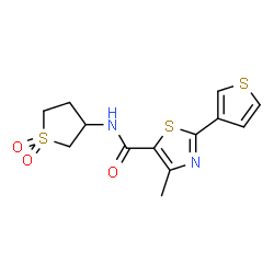 ChemSpider 2D Image | N-(1,1-Dioxidotetrahydro-3-thiophenyl)-4-methyl-2-(3-thienyl)-1,3-thiazole-5-carboxamide | C13H14N2O3S3