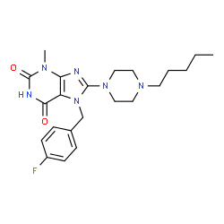ChemSpider 2D Image | 7-(4-Fluorobenzyl)-3-methyl-8-(4-pentyl-1-piperazinyl)-3,7-dihydro-1H-purine-2,6-dione | C22H29FN6O2