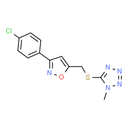 ChemSpider 2D Image | 5-({[3-(4-Chlorophenyl)-1,2-oxazol-5-yl]methyl}sulfanyl)-1-methyl-1H-tetrazole | C12H10ClN5OS