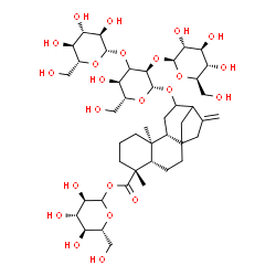 ChemSpider 2D Image | 1-O-[(5beta,9beta,10alpha)-12-{[beta-D-Glucopyranosyl-(1->2)-[beta-D-glucopyranosyl-(1->3)]-(3xi)-beta-D-ribo-hexopyranosyl]oxy}-18-oxokaur-16-en-18-yl]-D-glucopyranose | C44H70O23