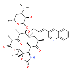 ChemSpider 2D Image | (3aS,7R,9R,10R,11S,13R,15R,15aR)-4-Ethyl-3a,7,9,11,13,15-hexamethyl-2,6,8,14-tetraoxo-11-{[(2E)-3-(3-quinolinyl)-2-propen-1-yl]oxy}tetradecahydro-2H-oxacyclotetradecino[4,3-d][1,3]oxazol-10-yl 3,4,6-t
rideoxy-3-(dimethylamino)-beta-D-xylo-hexopyranoside | C42H59N3O10