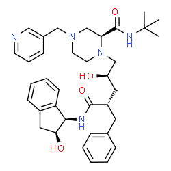 ChemSpider 2D Image | (2S)-1-[(2R,4S)-4-Benzyl-2-hydroxy-5-{[(1R,2S)-2-hydroxy-2,3-dihydro-1H-inden-1-yl]amino}-5-oxopentyl]-N-(2-methyl-2-propanyl)-4-(3-pyridinylmethyl)-2-piperazinecarboxamide (non-preferred name) | C36H47N5O4