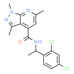 ChemSpider 2D Image | N-[1-(2,4-Dichlorophenyl)ethyl]-1,3,6-trimethyl-1H-pyrazolo[3,4-b]pyridine-4-carboxamide | C18H18Cl2N4O