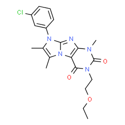 ChemSpider 2D Image | 8-(3-Chlorophenyl)-3-(2-ethoxyethyl)-1,6,7-trimethyl-1H-imidazo[2,1-f]purine-2,4(3H,8H)-dione | C20H22ClN5O3