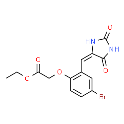 ChemSpider 2D Image | Ethyl {4-bromo-2-[(E)-(2,5-dioxo-4-imidazolidinylidene)methyl]phenoxy}acetate | C14H13BrN2O5