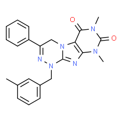 ChemSpider 2D Image | 7,9-Dimethyl-1-(3-methylbenzyl)-3-phenyl-1,4-dihydro[1,2,4]triazino[3,4-f]purine-6,8(7H,9H)-dione | C23H22N6O2