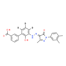 ChemSpider 2D Image | 3'-{(2E)-2-[1-(3,4-Dimethylphenyl)-3-methyl-5-oxo-1,5-dihydro-4H-pyrazol-4-ylidene]hydrazino}-2'-hydroxy-3-(4',5',6'-~2~H_3_)biphenylcarboxylic acid | C25H19D3N4O4
